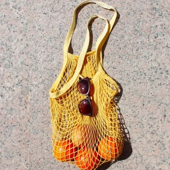 🍋 Limoncello Yellow Parisienne Cotton Open Net Market Tote - Picture 2 of 4